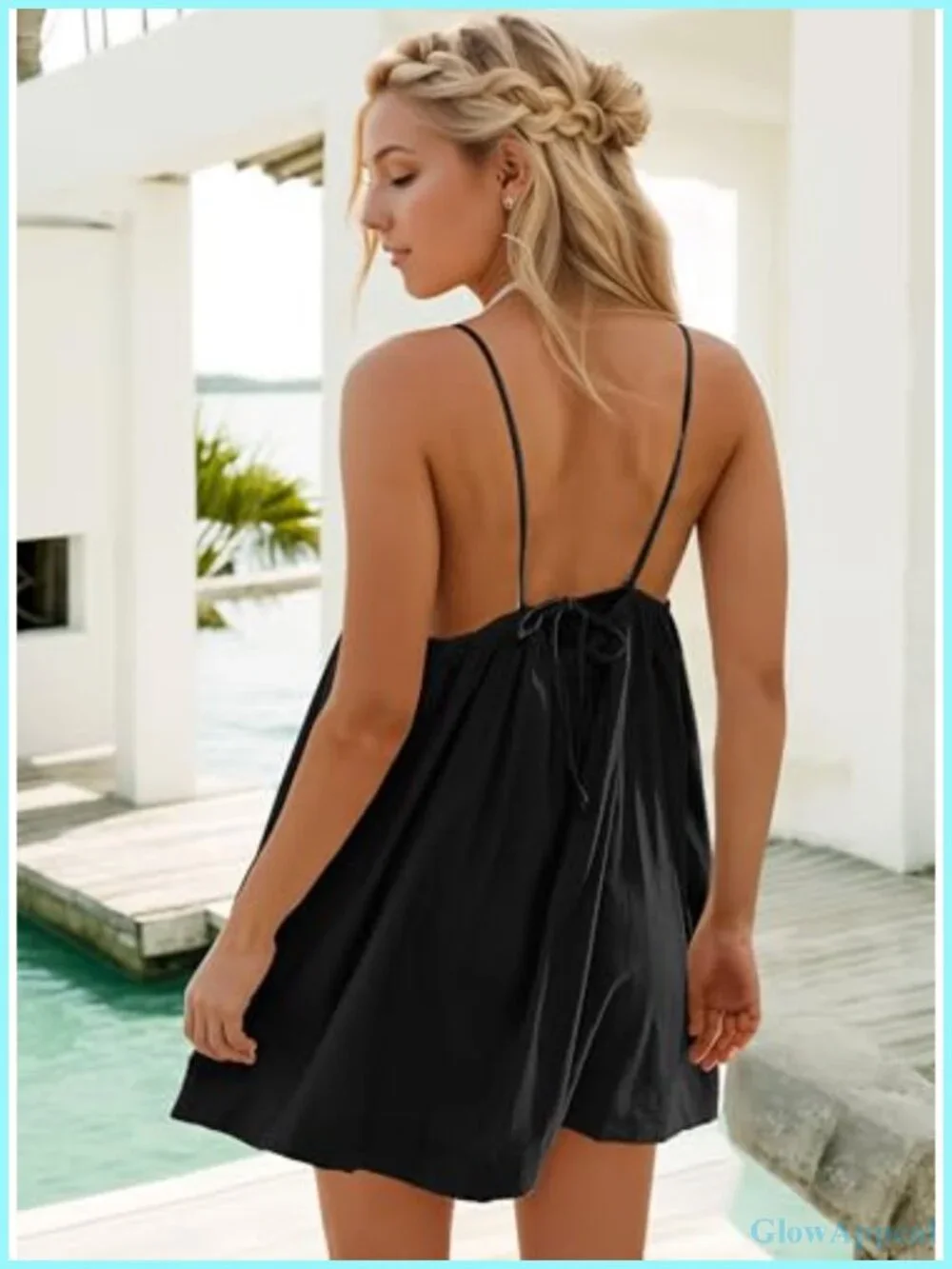 Linen Blend Mini Sundress with Pockets Spaghetti Strap Sleeveless